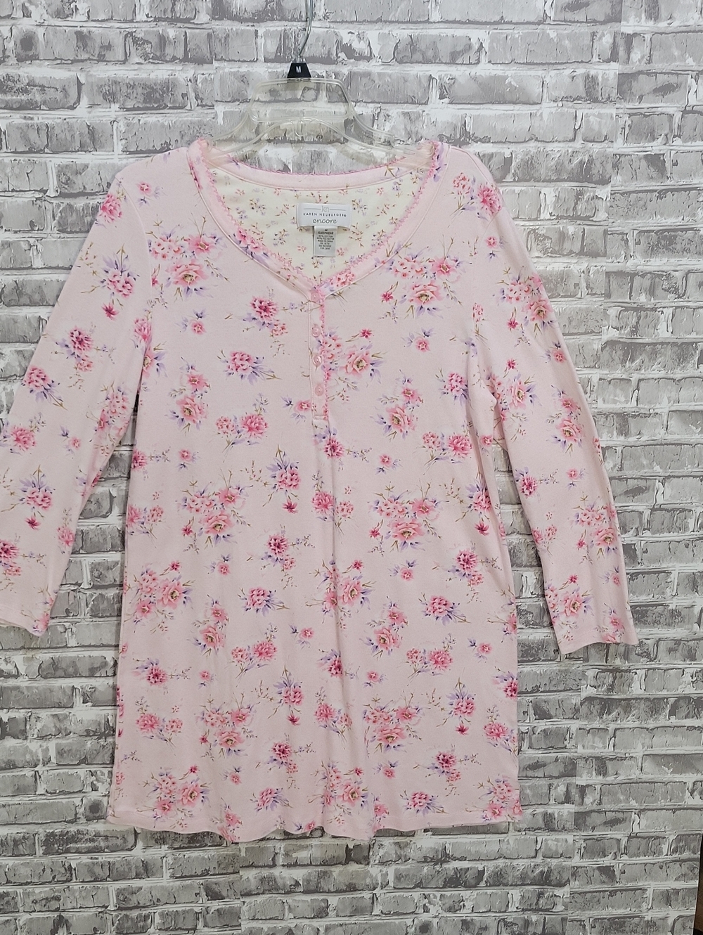 Karen Neuburger Old Fashioned Pink Long Sleeve Floral Sleep Dress, Womens Sz M